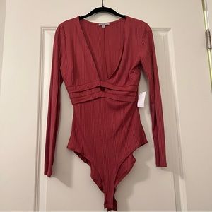 Charlotte Russe Burnt Red Longsleeve Bodysuit